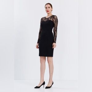 Long Sleeve Mini Lace Column Regular Black Cocktail Dress
